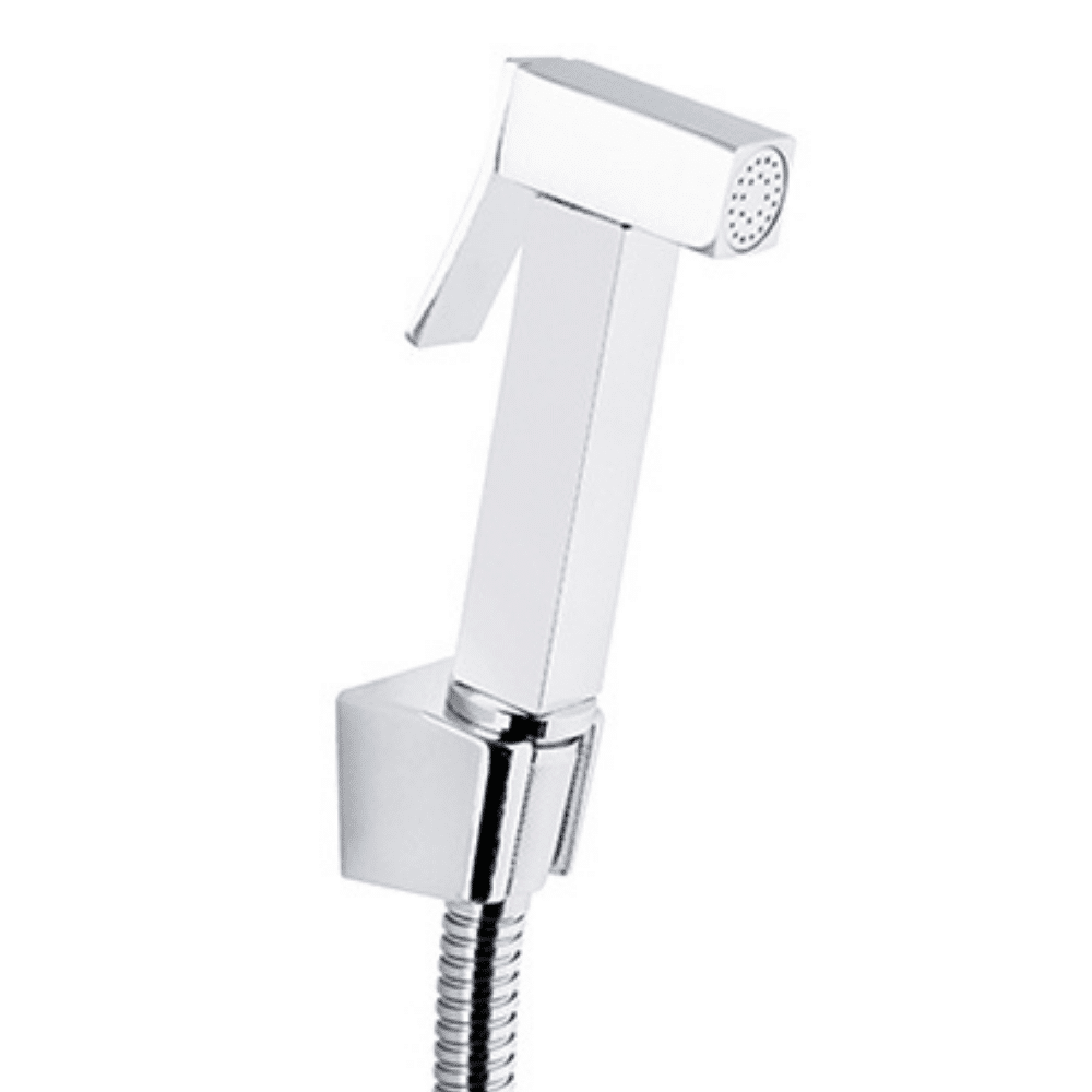 KARE TAHARETMATİK (Shut-Off) *Pirinç Başlık - 120 cm Çift Kenetli Kromajlı Hortum *Zamak Askılık KDU11098